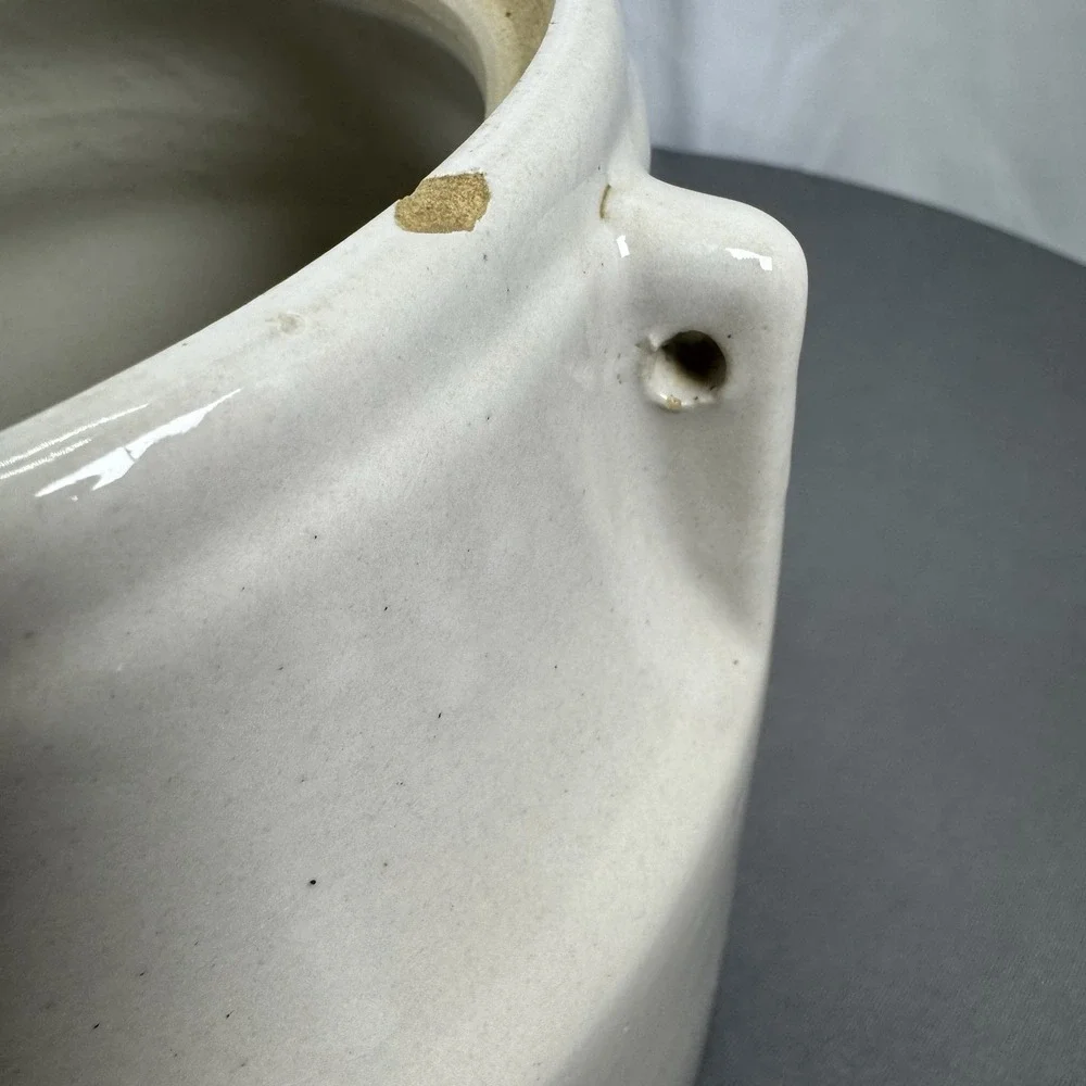 Vintage White Monmouth Pottery Stoneware Cookies cookie jar, Blue‎ Trim, No Lid